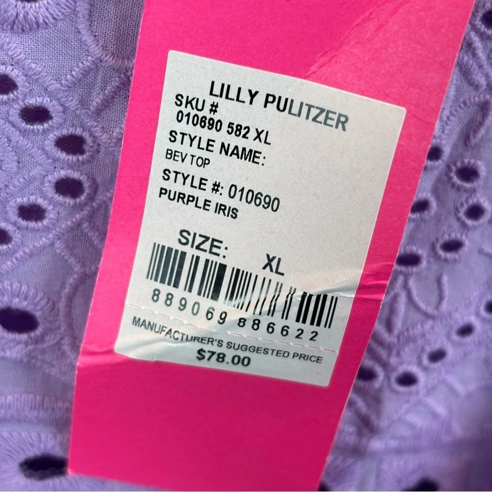 NWT Lilly Pulitzer Lavender Eyelet Lace Ruffle Sleeveless Bev Top Purple sz XL - Picture 6 of 9